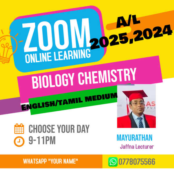 A/L 2025,2024 EM/TM Biology Chemistry Zoom classes